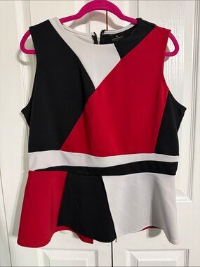 Worthington Red Black White Colorblock Sleeveless Peplum Top